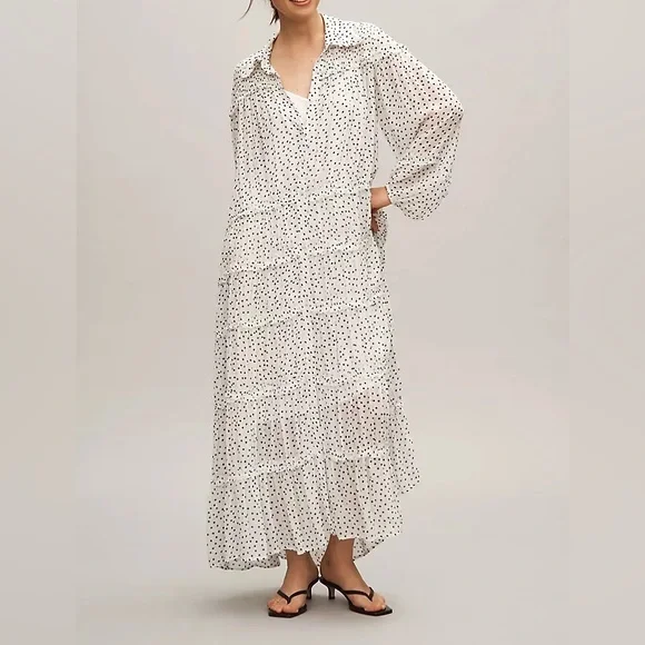 Anthropologie Long-Sleeve Smocked Tiered Maxi Dress - Picture 1 of 14
